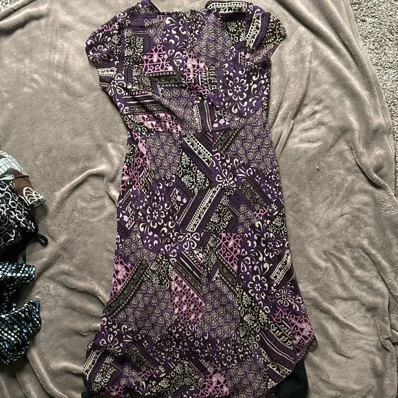 y2K Elementz Purple Paisley Short Sleeve Midi Dress - Picture 2 of 4